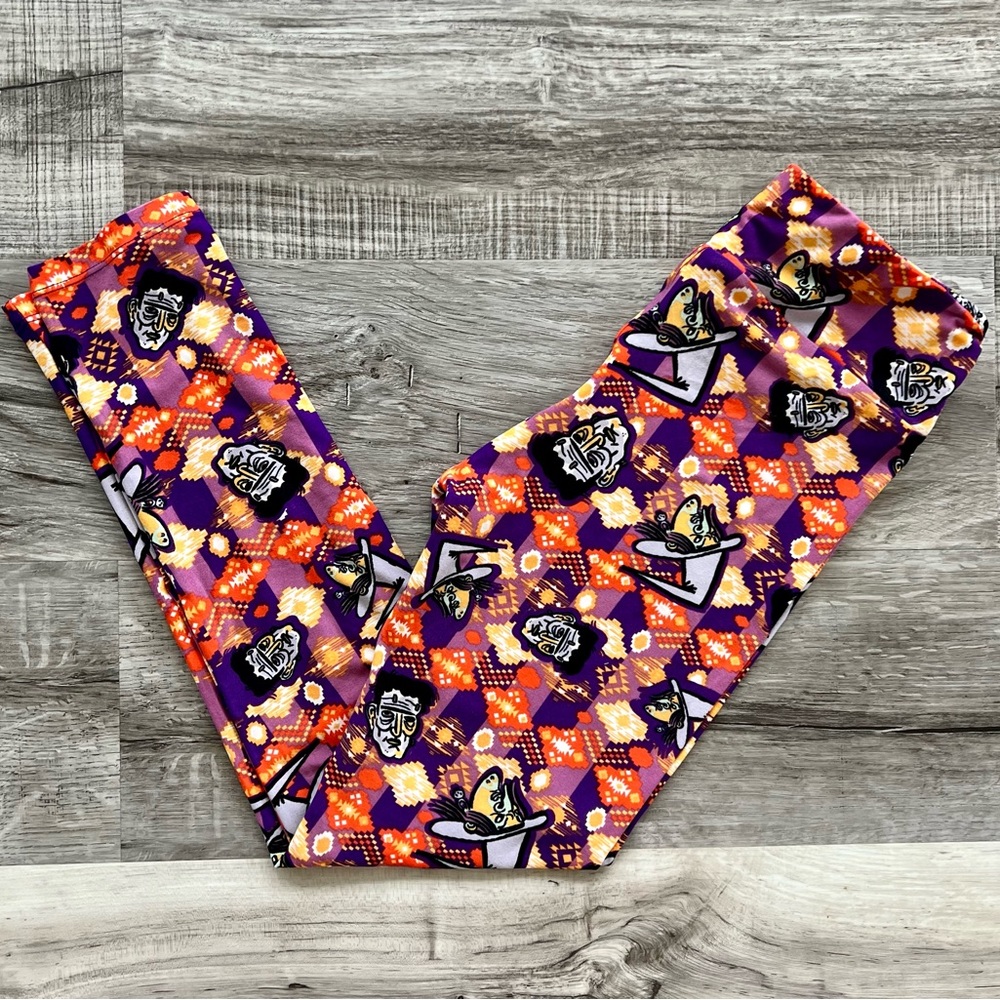 LulaRoe Womens Leggings Halloween Orange Frankenstein Witch Pants One Si…